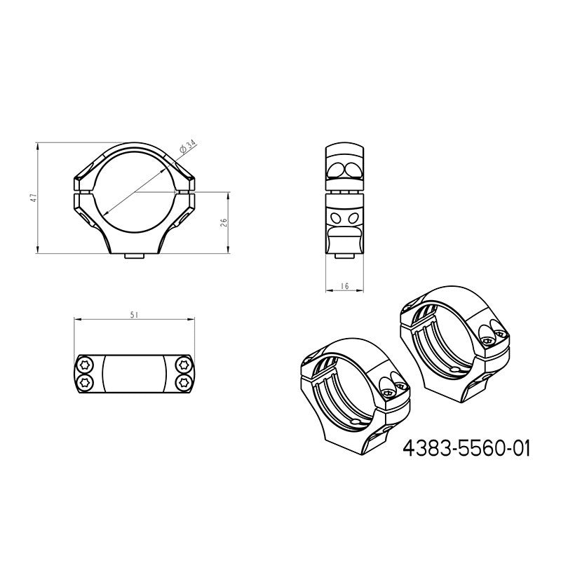 34 mm montaże lunet | długa baza Picatinny QD Ergo