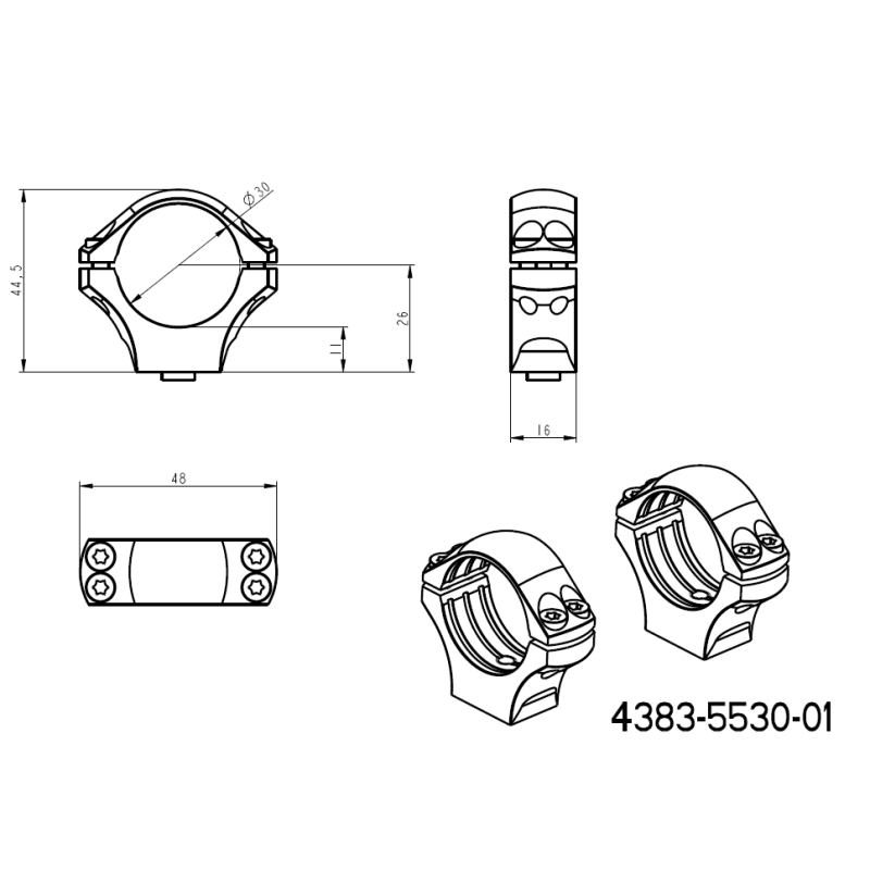 30 mm montaże lunet | krótka baza Picatinny QD Ergo 