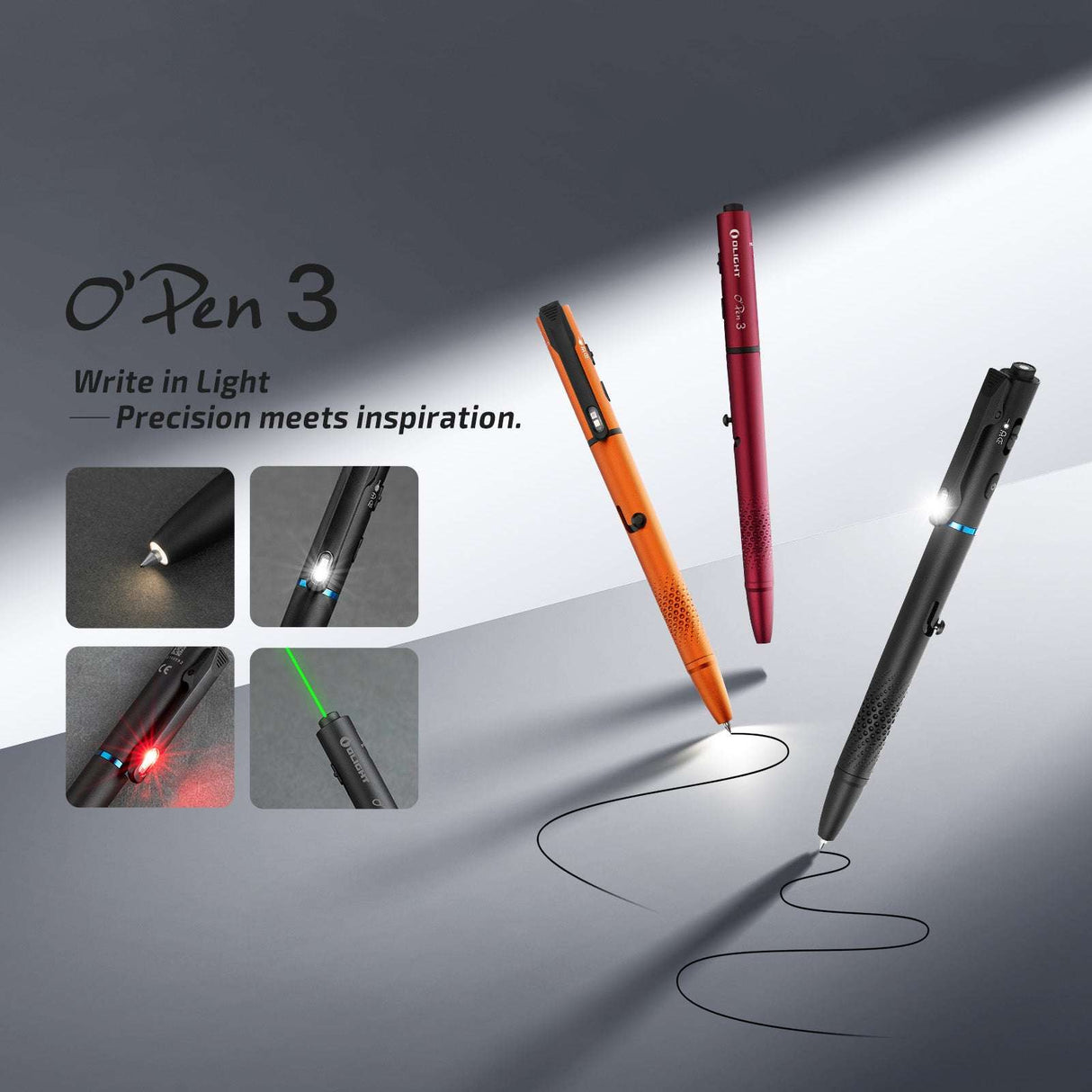 Olight O’Pen 3 | wielofunkcyjna latarka w formie długopisu | 120 lm + zielony laser - Czarny